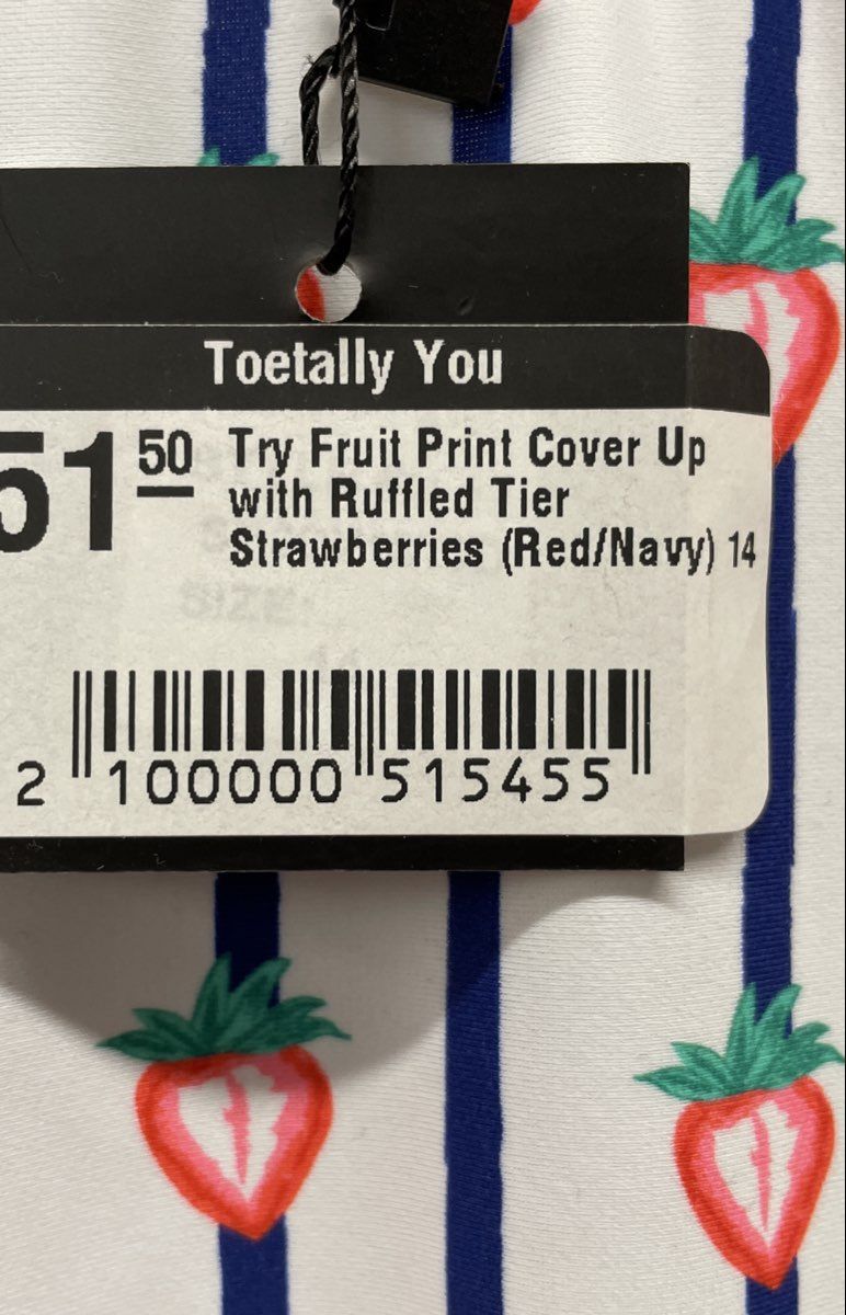 TRY Women's Strawberry Fruit Print Cover Up Dress Navy Blue Ruffled Sz 14 NWT