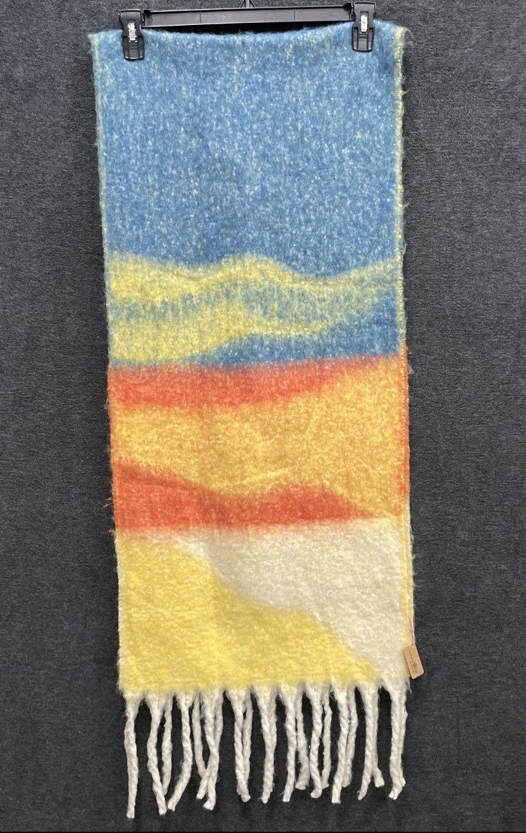 Natural Life Women's Multicolor Blue Orange Soft Fuzzy Fringed Scarf NWT
