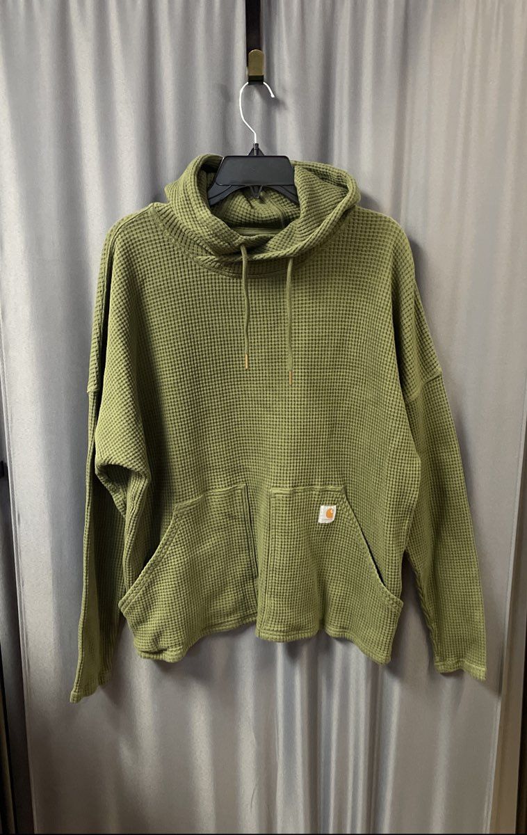 Carhartt Women's Green Waffle Knit Relaxed Fit Pullover Hoodie Sz XL 16-18