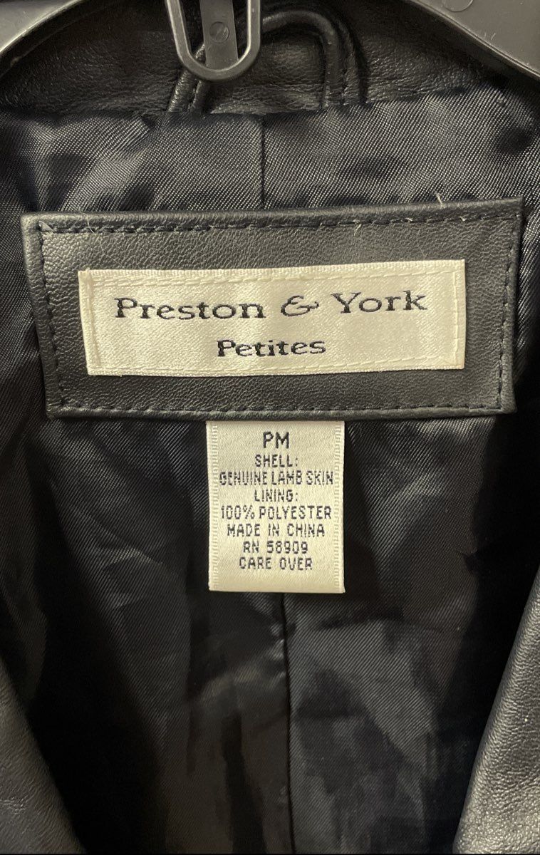 Preston & York Women's Black Genuine Lambskin Leather Car Coat Jacket Sz PM
