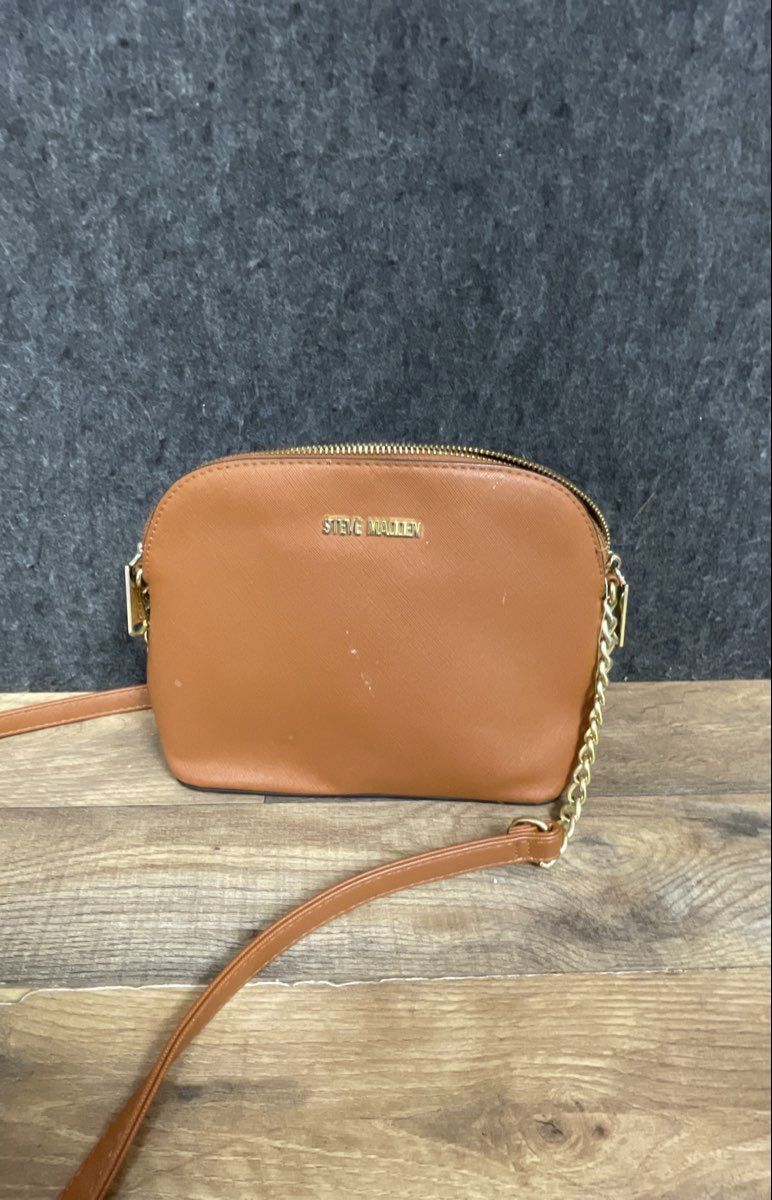 Steve Madden Brown Saffiano Dome Crossbody Bag Gold Hardware