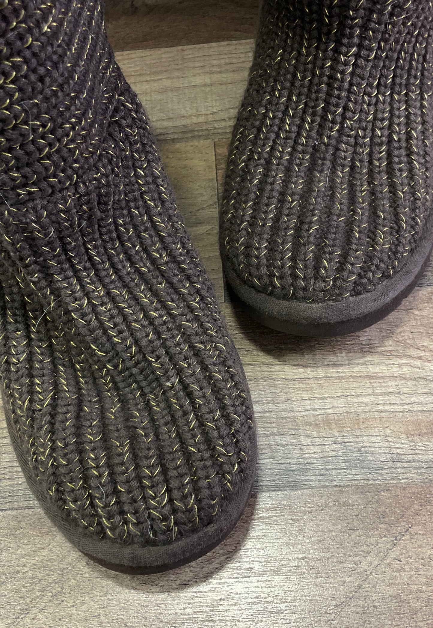 UGG Classic Cardy Brown Gold Metallic Knit Boots Women's Size 7