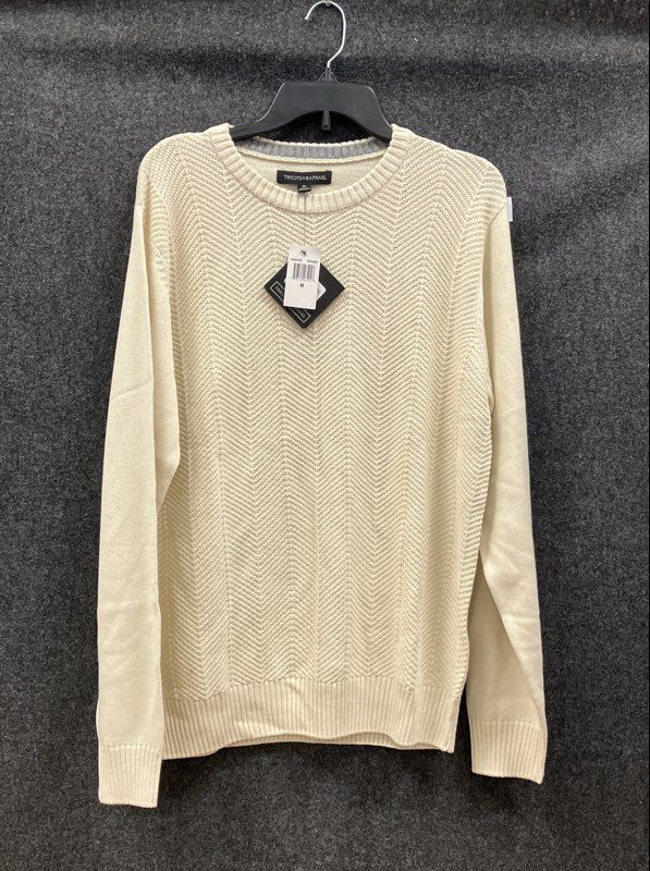Tricots St Raphael Men's Crewneck Sweater Cream Chevron Textured Knit NWT Sz M