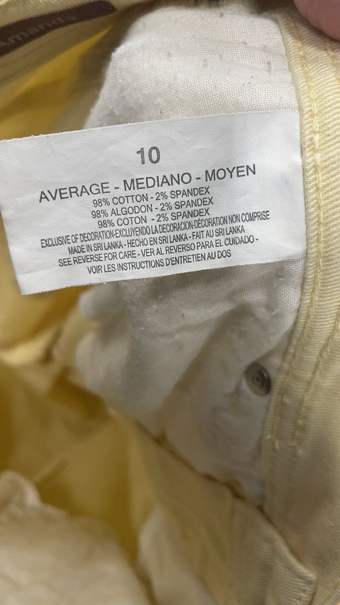 Gloria Vanderbilt Women's Amanda Pants Pale Yellow High Rise Stretch Sz 10