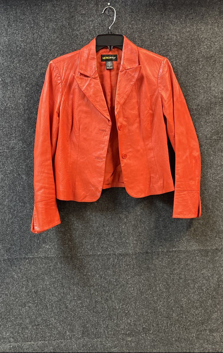 Vintage Y2K MetroStyle Women's Orange 100% Leather Blazer Jacket Sz 6