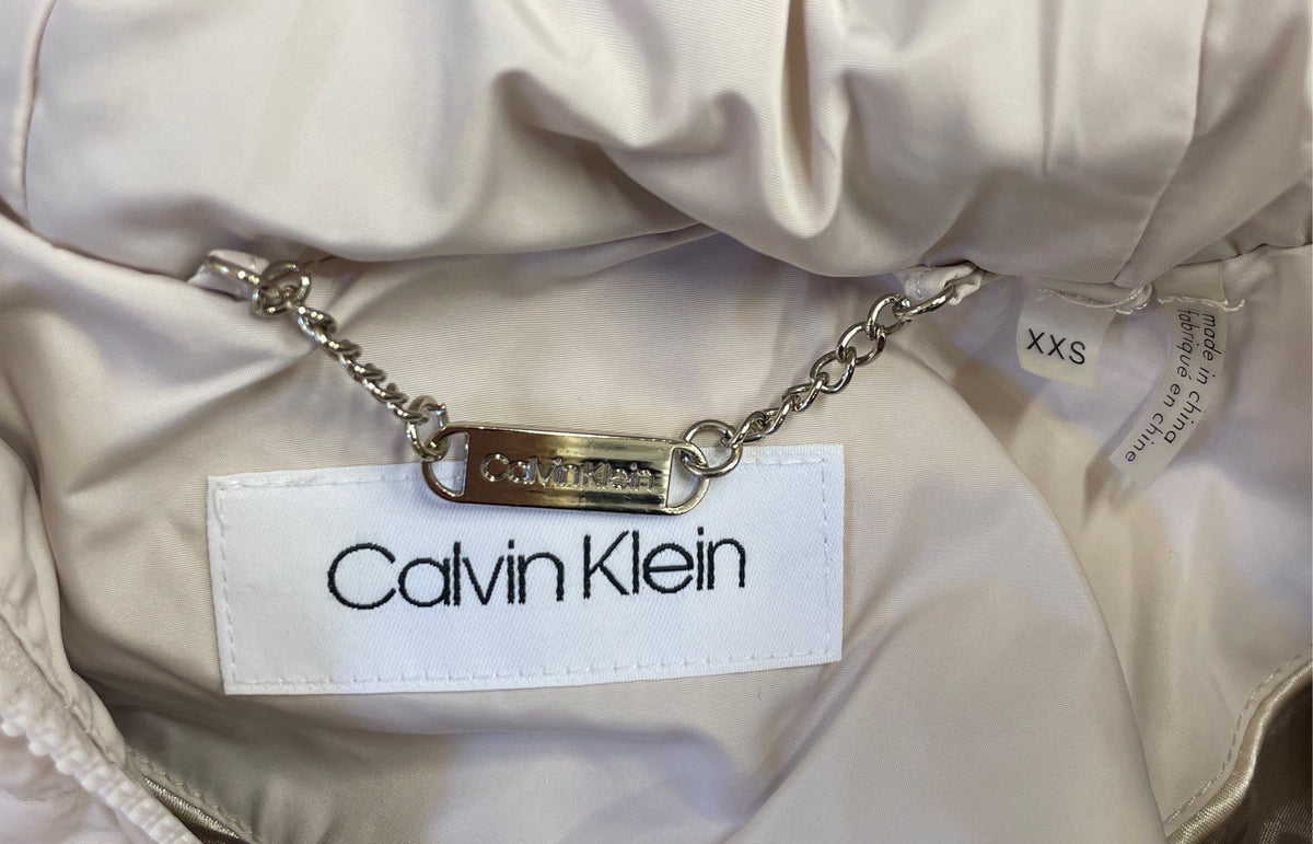 Calvin Klein Women's Off-White Quilted Hooded Down Blend Puffer Coat Sz XXS NWT