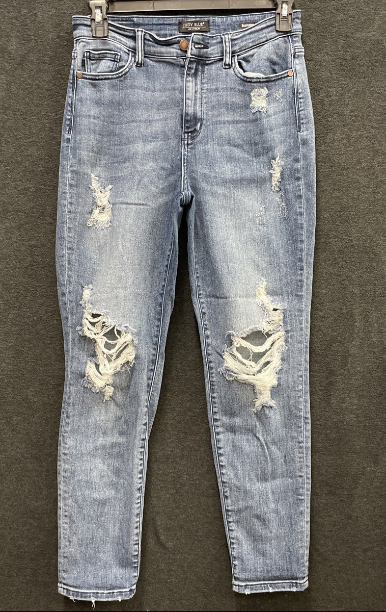 Judy Blue Women's Boyfriend Fit Distressed Blue Denim Jeans Sz 9/29