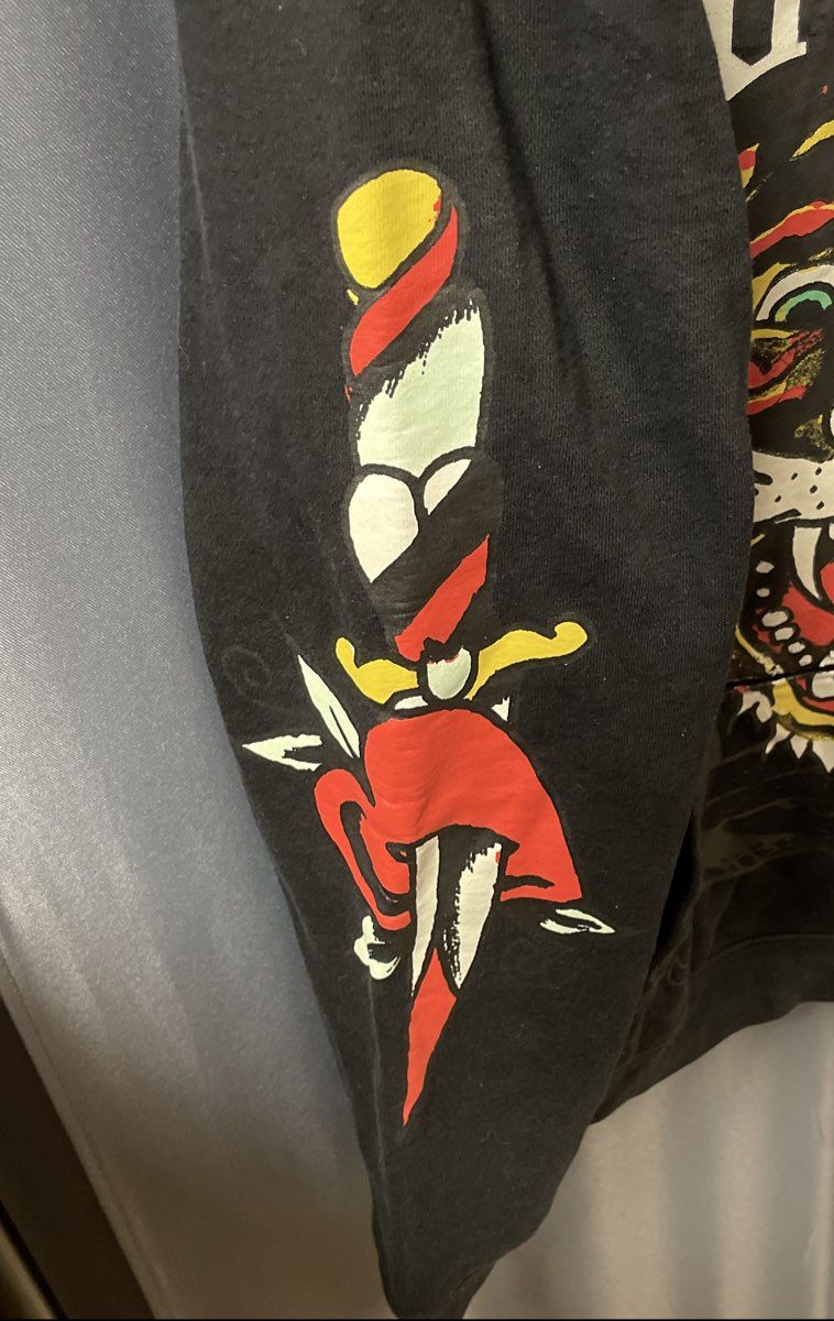 Vintage Ed Hardy Men's Black Tiger Graphic Hoodie Love Kills Slowly Y2K Sz S