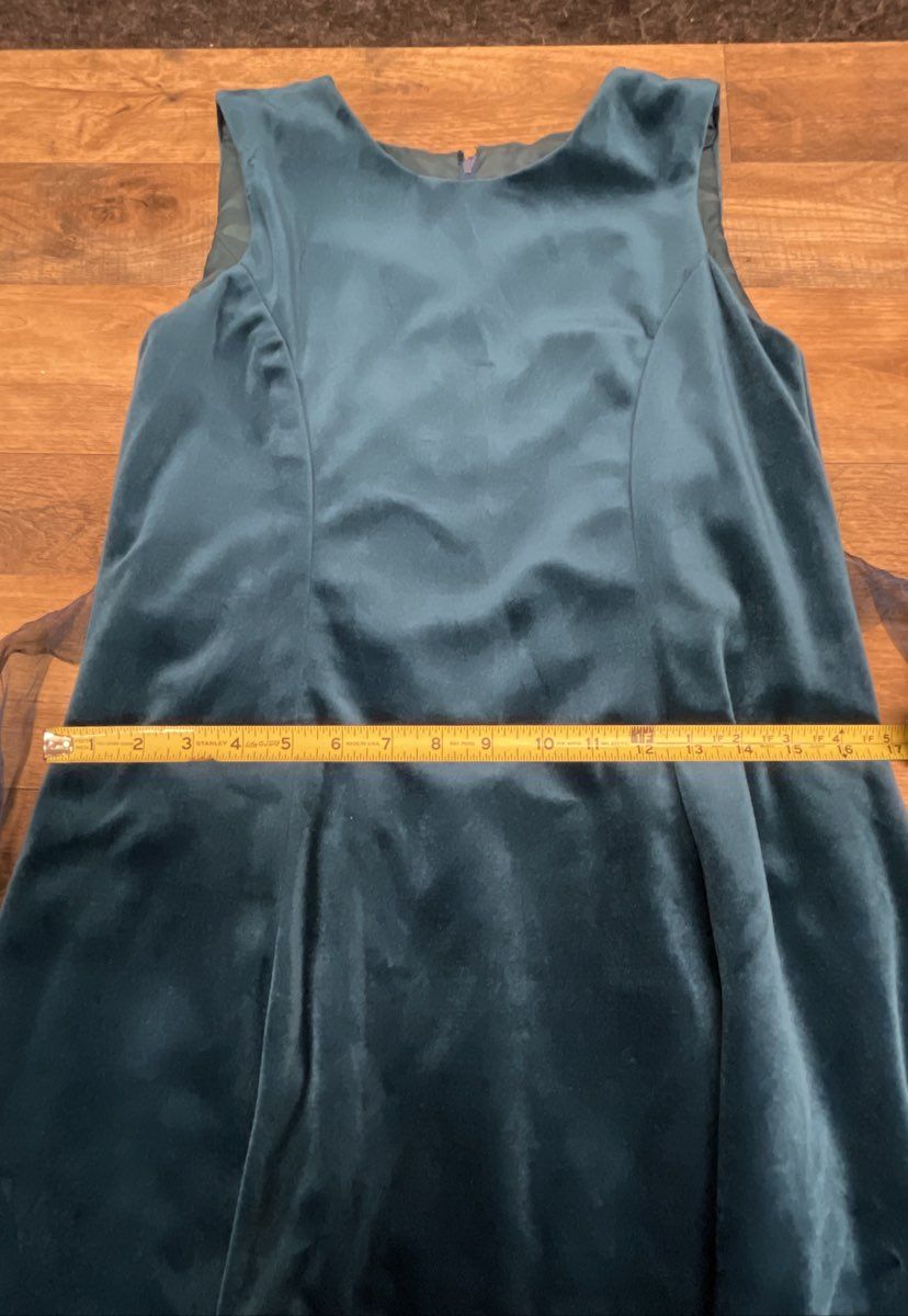 Vintage Y2K Girls Teal Blue Velvet Sleeveless Fit & Flare Dress Tie Waist