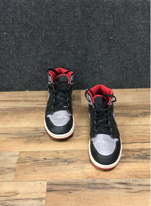 Nike Air Jordan 1 Mid GS Grey Black Red Youth Sneakers Size 7Y