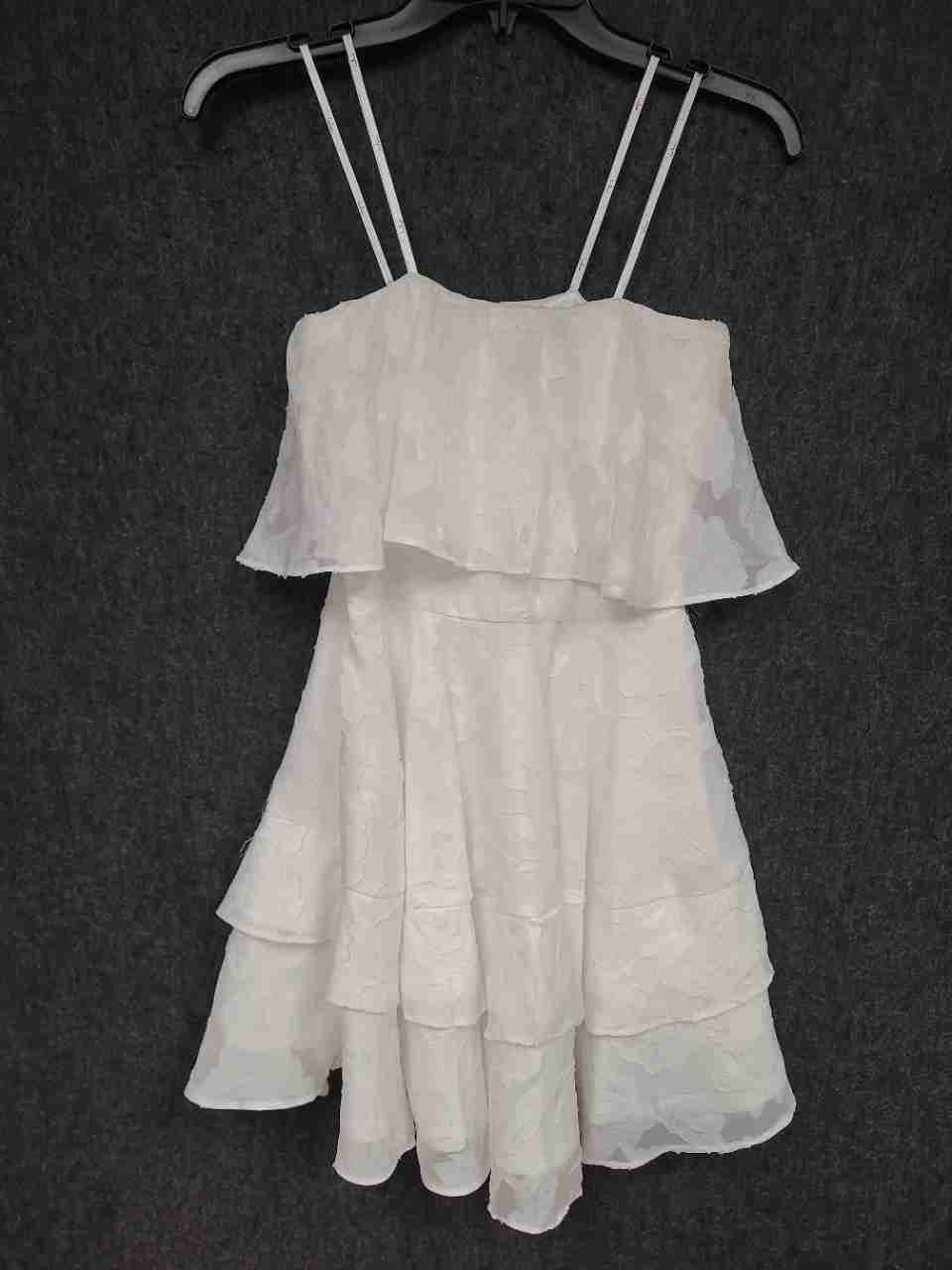 Lulus Women's White Flounce Tiered Floral Jacquard Mini Dress NWT Sz S