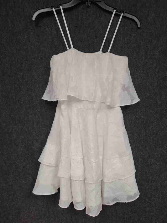Lulus Women's White Flounce Tiered Floral Jacquard Mini Dress NWT Sz S