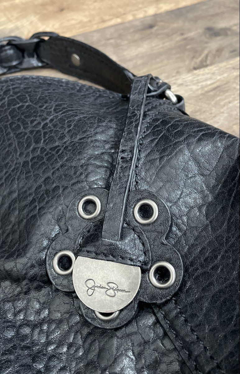 Jessica Simpson Black Leather Braided Handle Hobo Shoulder Bag Large