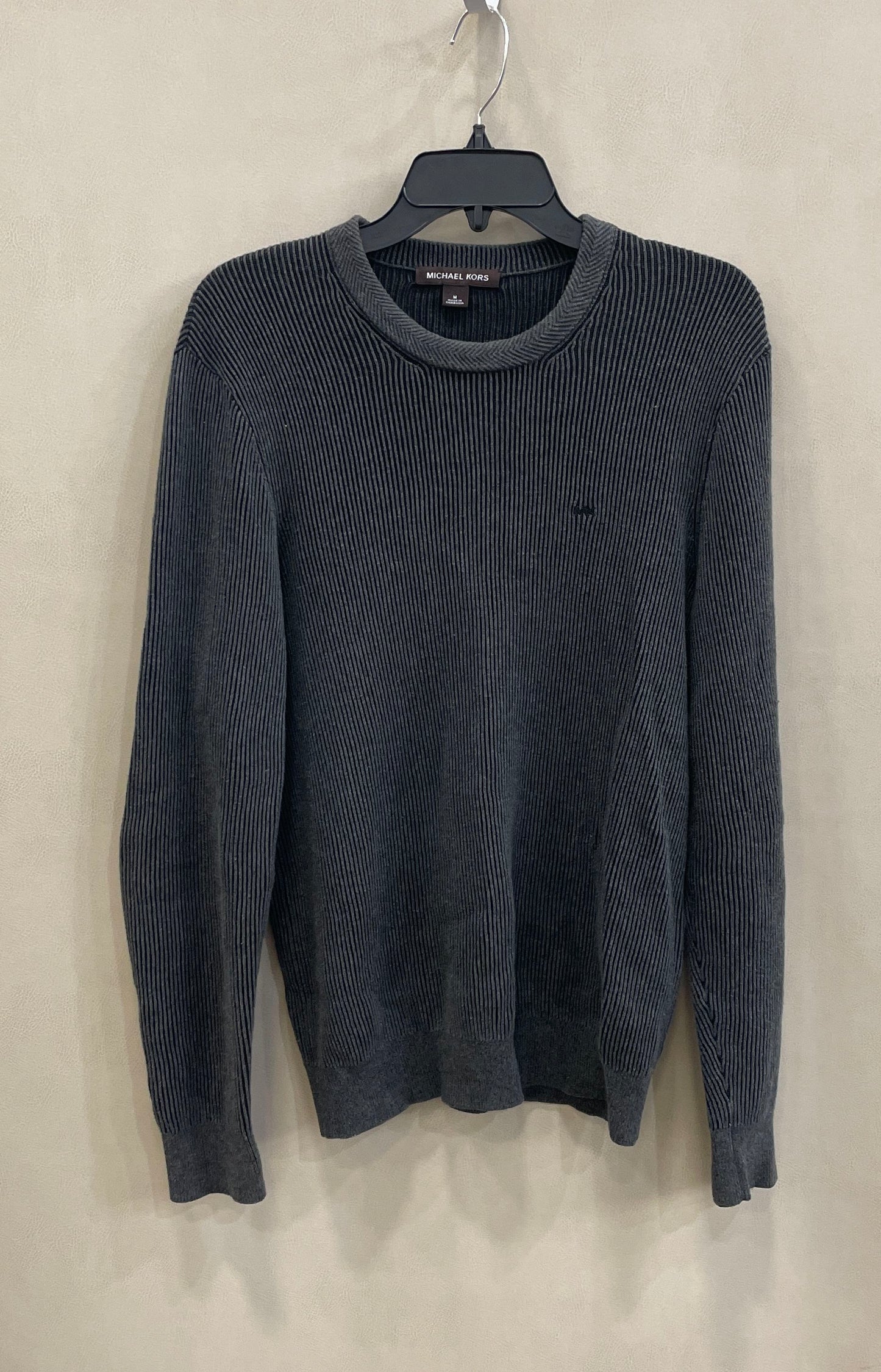 Michael Kors Men's Charcoal Gray Ribbed Cotton Knit Crewneck Sweater Size M