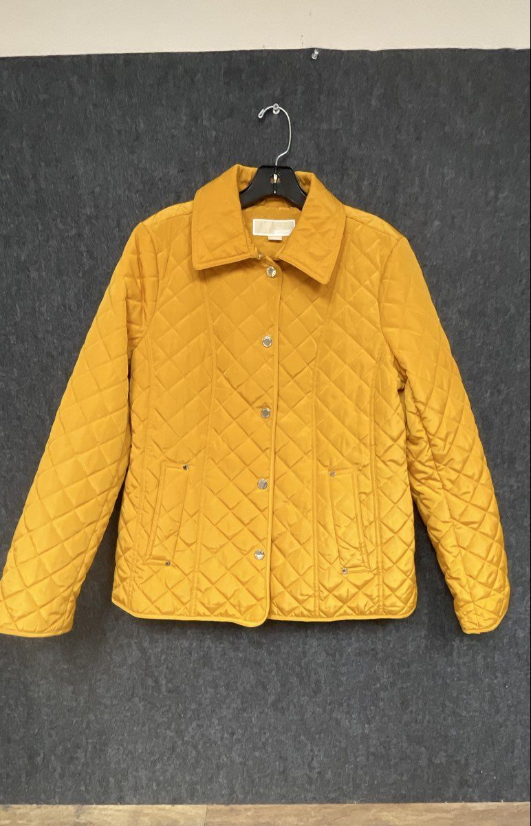 Michael Kors Women's Yellow Diamond Quilted Snap Front Jacket Sz M