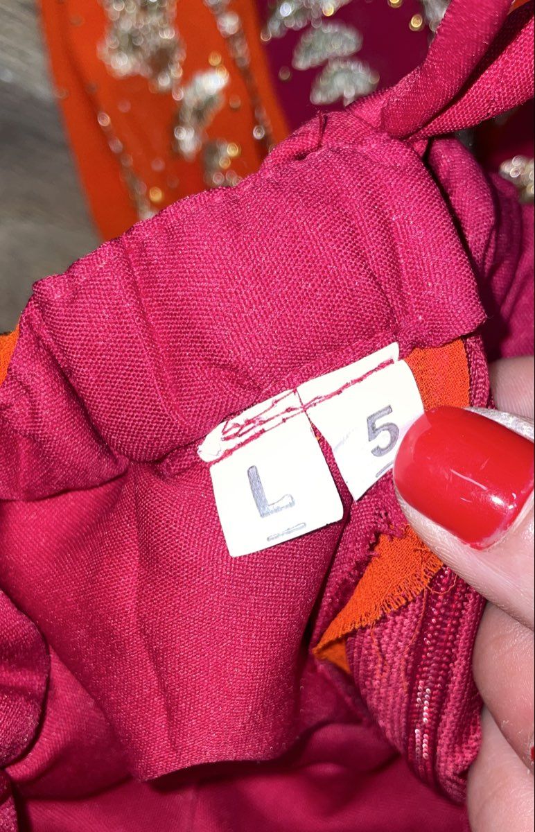 Girls Indian Lehenga Choli 3-Piece Set Orange Magenta Yellow Embroidered Sz 5