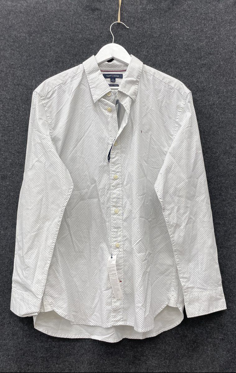 Tommy Hilfiger Men's White TH Flex Regular Fit Stretch Geometric Shirt Sz L NWT