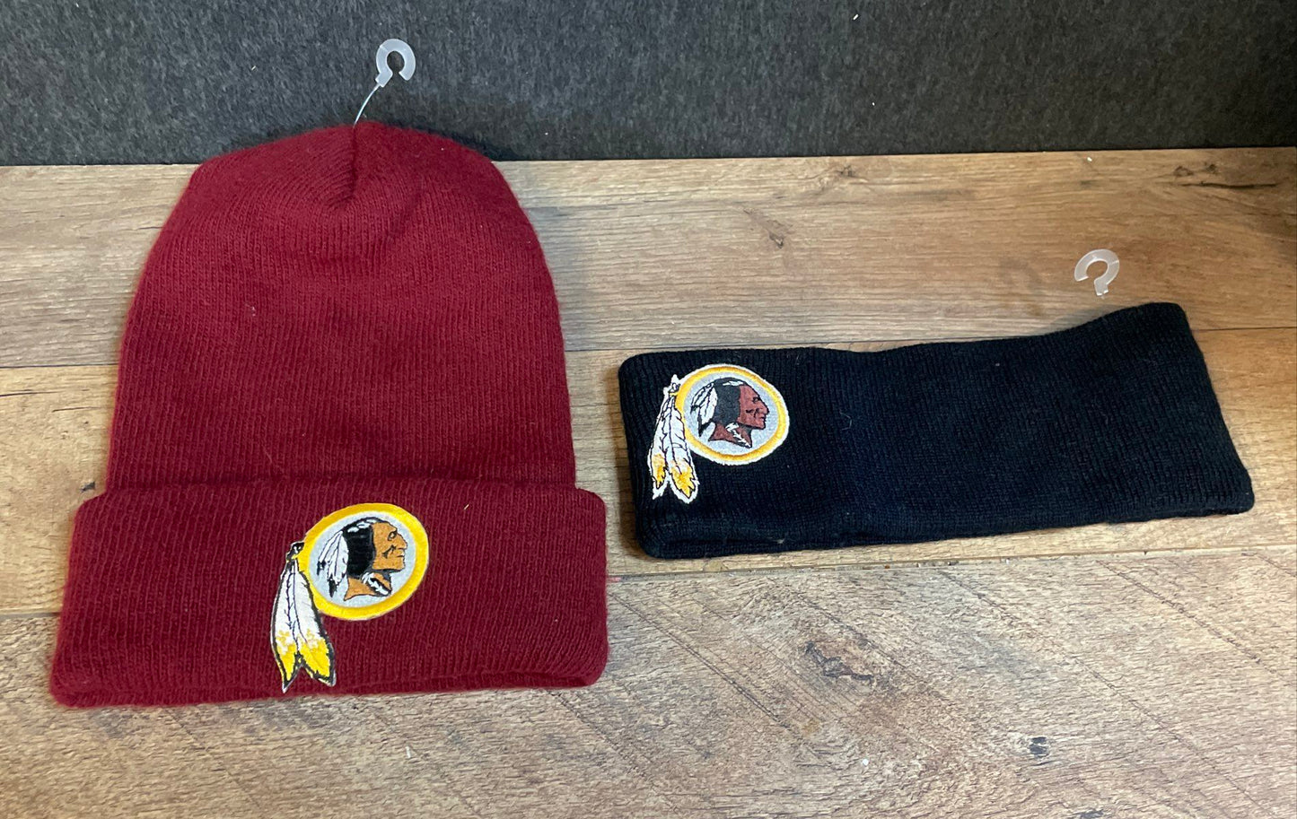 Vintage 90s Washington Redskins Beanie & Reebok NFL Headband Lot Burgundy Black