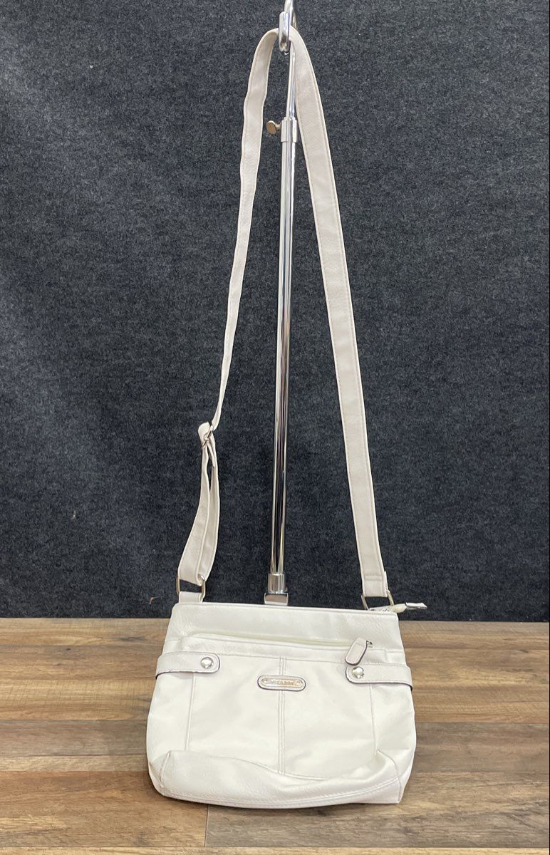 Rosetti White Pebbled Faux Leather Crossbody Bag Silver Hardware