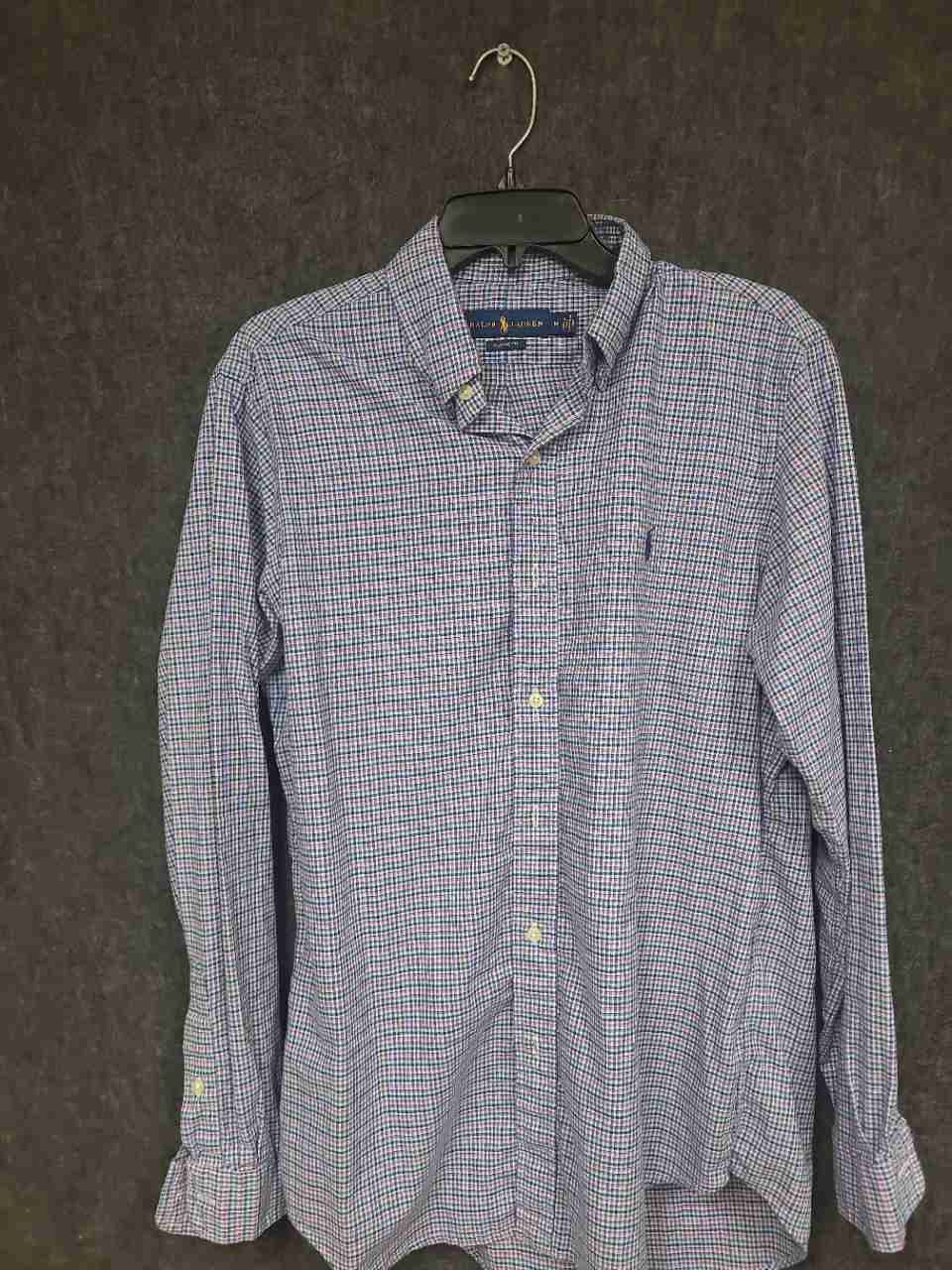 Ralph Lauren Men's Long Sleeve Button Down Shirt Blue Pink Gingham Check Sz M
