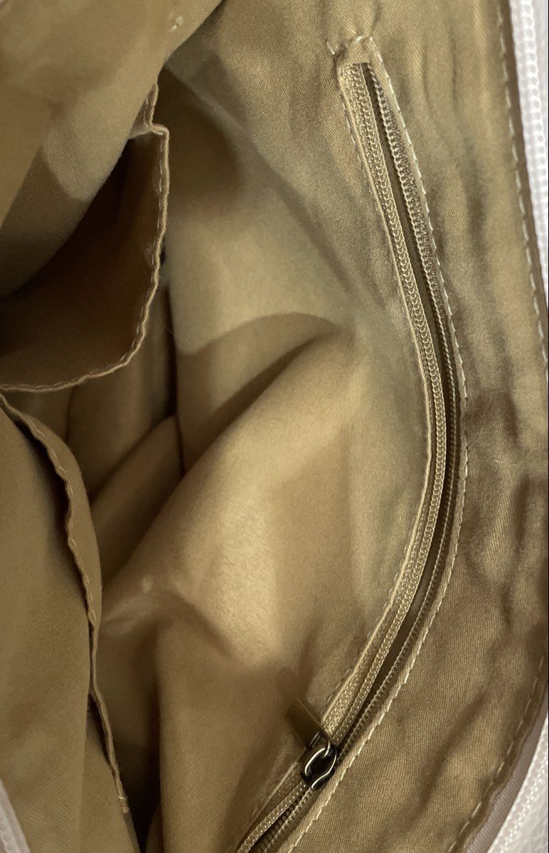 White Brown Leather Two-Tone Tote Shoulder Bag Gold Buckle Detail