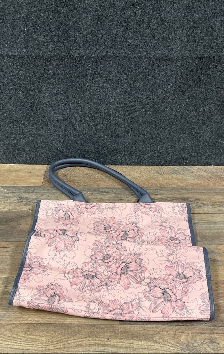 Victoria's Secret Pink Floral Canvas Tote Bag Large Navy Trim NWT