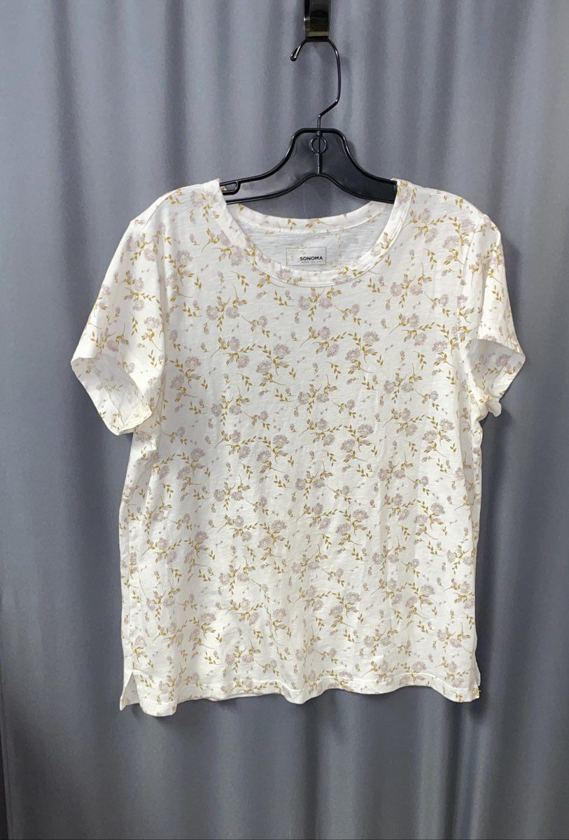 Sonoma Goods For Life Women's White Floral Print The Ringer Tee Size L