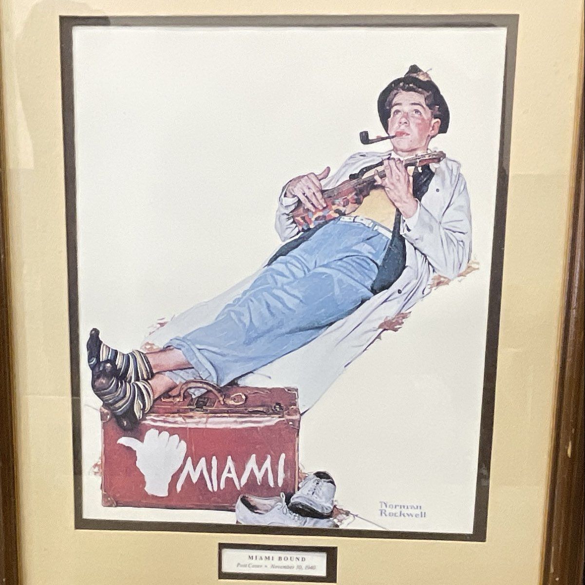 2 Norman Rockwell Post Cover Prints Valedictorian Miami Bound Signed Framed Art