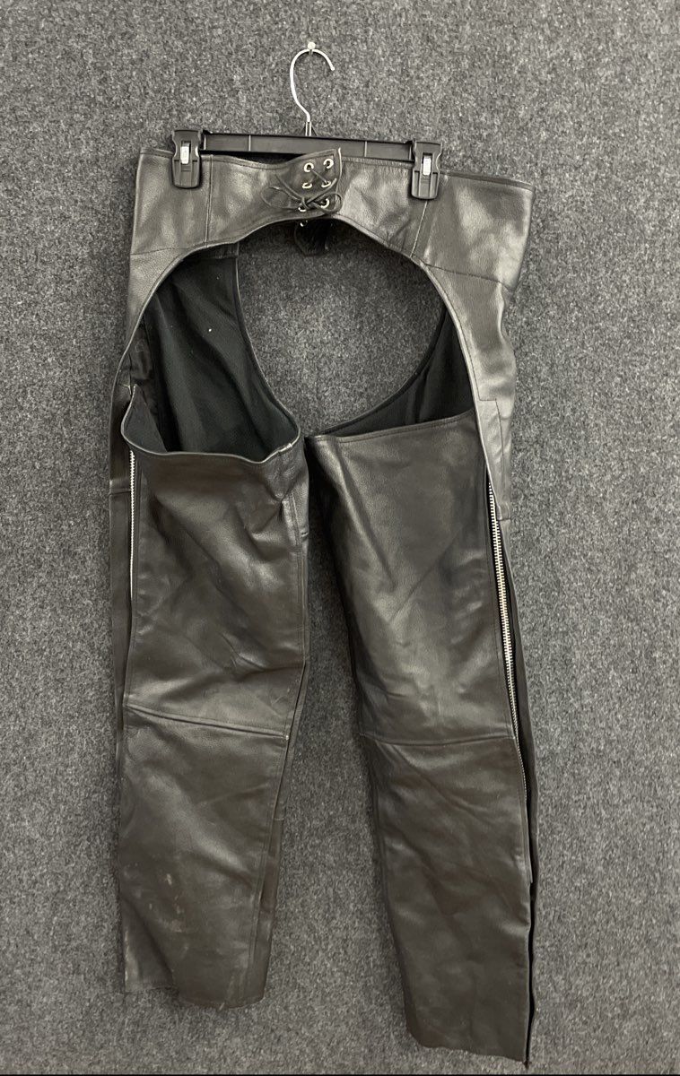 Genuine Leather Unisex Black Motorcycle Riding Chaps Lace Up Back Buckle Sz M
