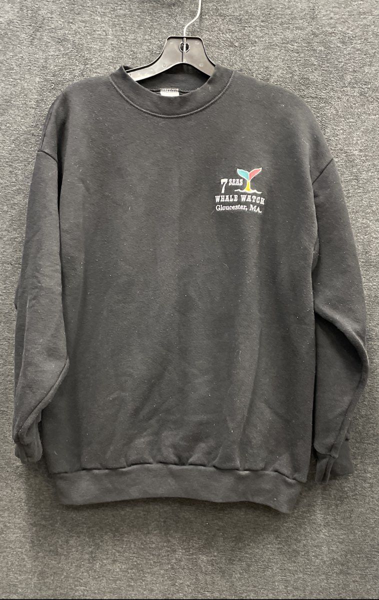 Vintage 90s Logo 7 Men's Black Whale Watch Gloucester MA Sweatshirt Size L