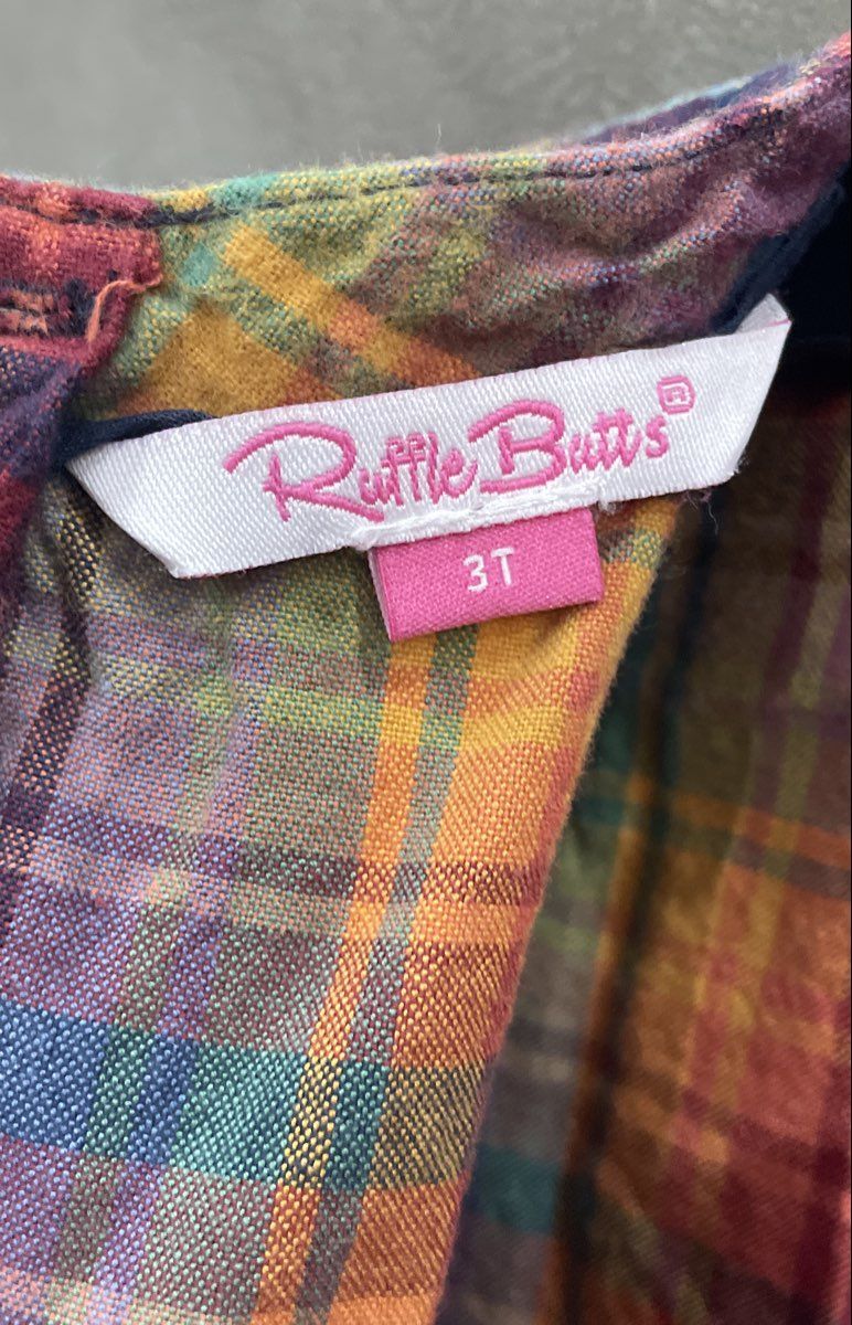 Ruffle Butts Girls Rainbow Plaid Ruffle Tunic Shirt Long Sleeve Cotton Sz 3T