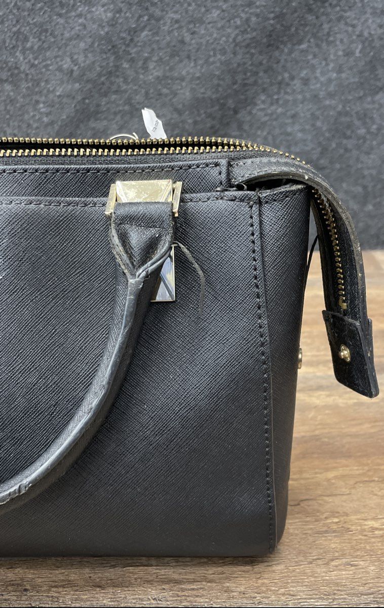 Karl Lagerfeld Paris Black Saffiano Leather Satchel Handbag Gold Hardware