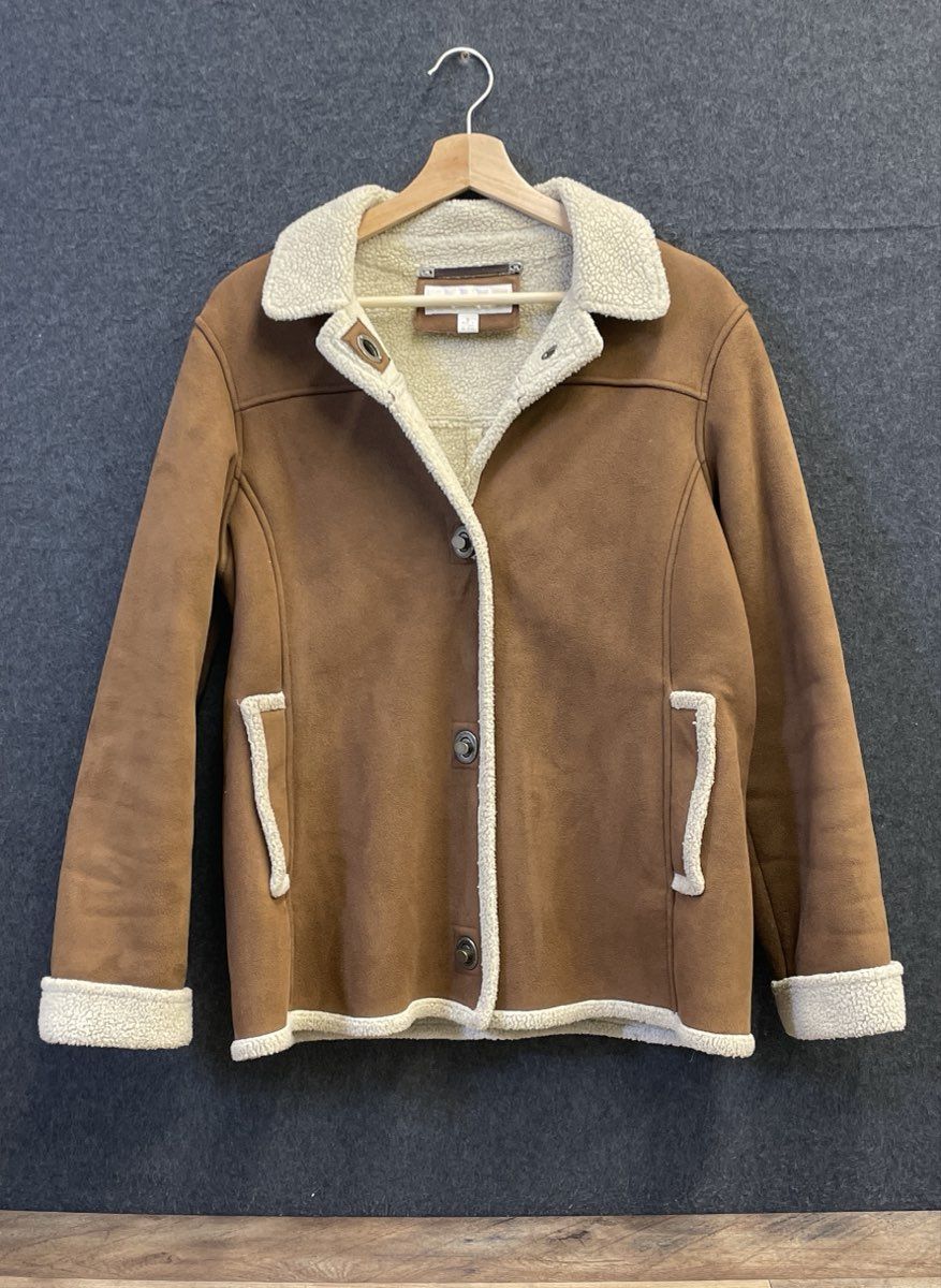 Jones New York Women's Brown Faux Suede Sherpa Shearling Lined Jacket Sz S