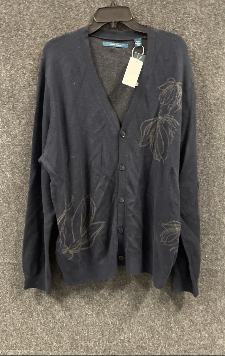 Perry Ellis Men's Dark Sapphire Cotton Modal Floral V-Neck Cardigan NWT Sz XXL