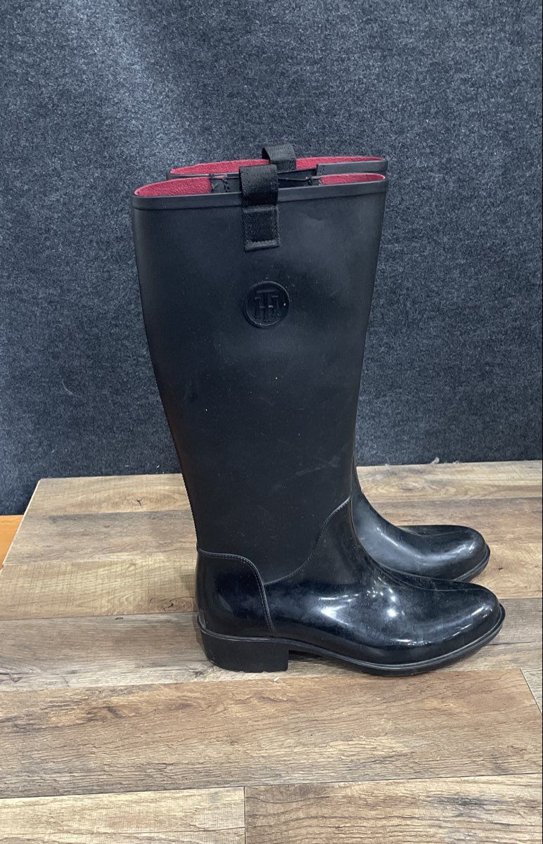 Tommy Hilfiger Black Tall Rubber Rain Boots Women's Size 9M