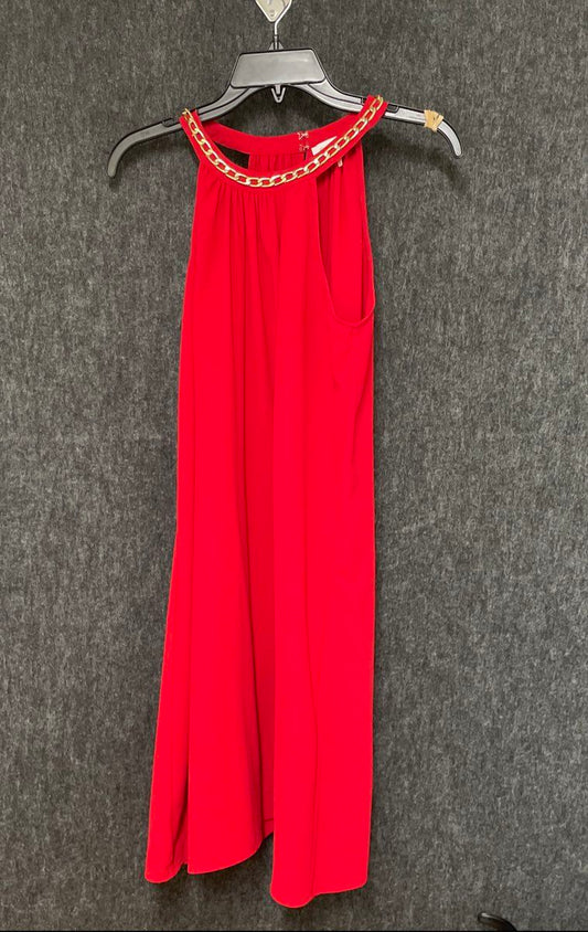 Calvin Klein Women's Red Dress Gold Chain Neckline Sleeveless Sz 8