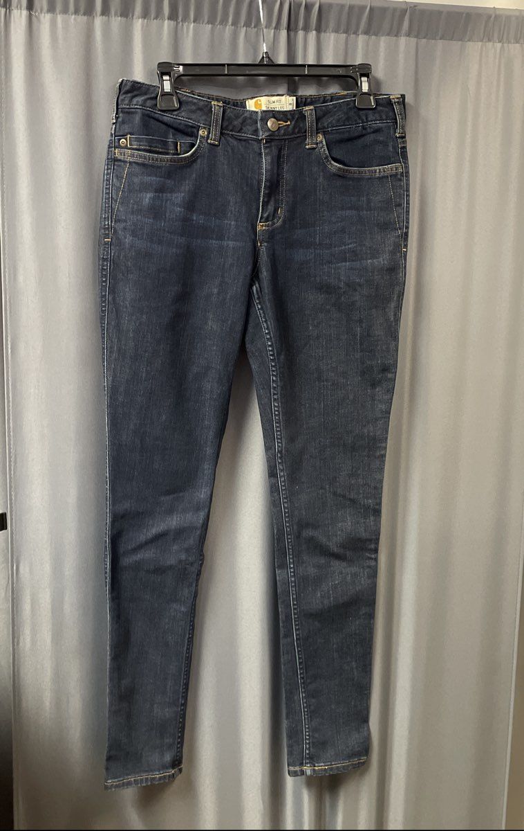 Carhartt Women's Layton Slim Fit Skinny Leg Dark Blue Denim Jeans Sz 8 Regular