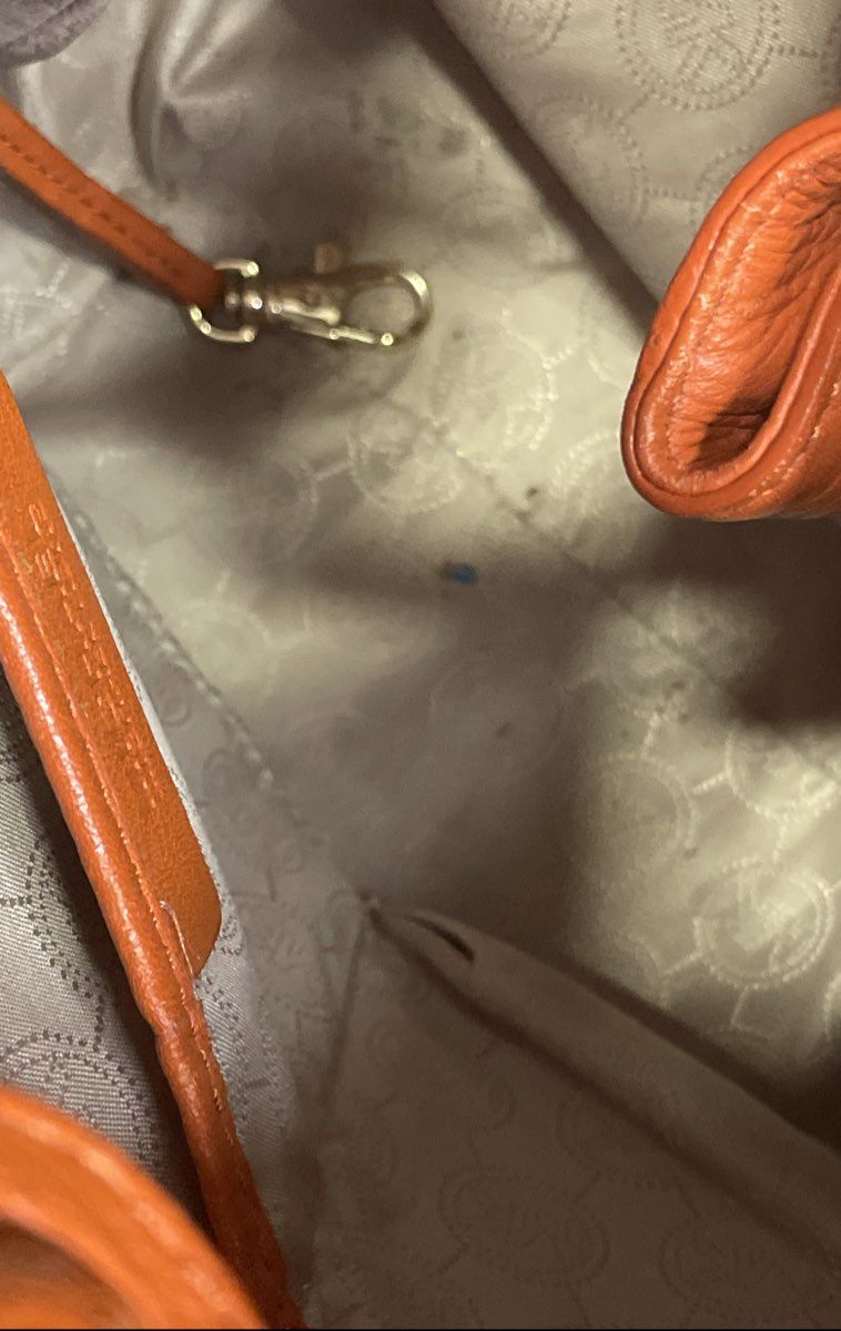 Michael Kors Orange Pebbled Leather Large Shoulder Tote Bag Gold Hardware