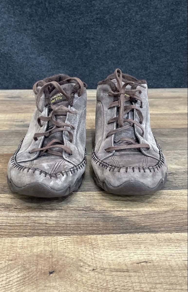 Skechers Bikers Relaxed Fit Chocolate Leather Mid Top Sneaker Boots Women's Sz 9