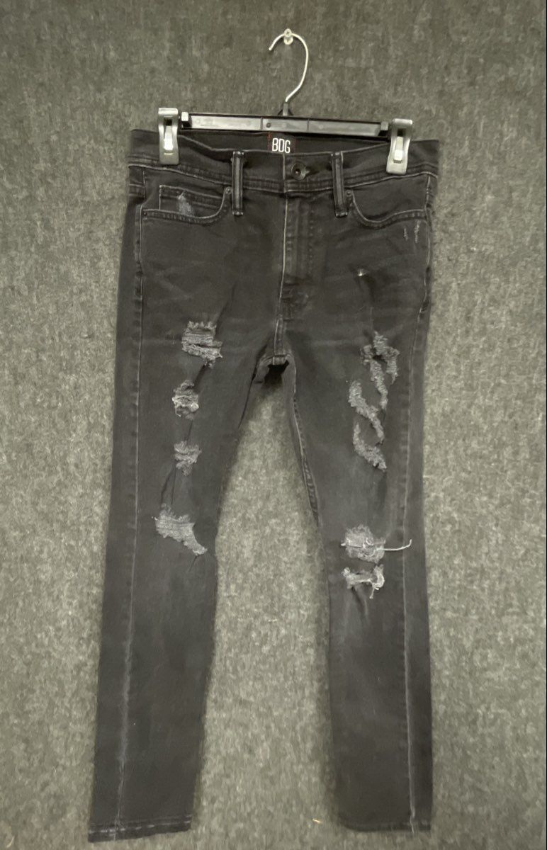 BDG Men's Faded Black Skinny Stretch Distressed Ripped Jeans Sz 29x30