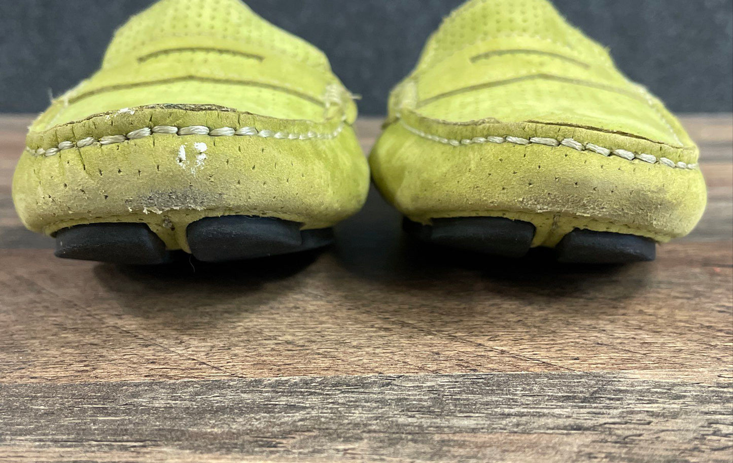 Mercanti Fiorentini Lime Green Perforated Suede Penny Driver Loafers Size 9 B