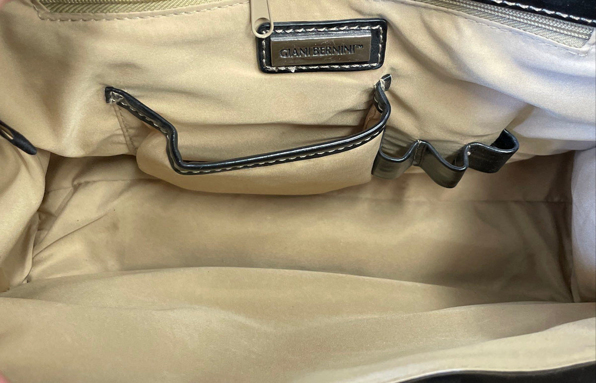Giani Bernini Black Leather Shoulder Bag Satchel Silver Hardware