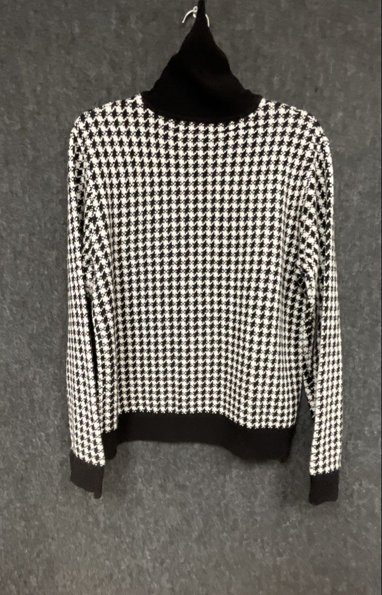 Vintage 90s Evan-Picone Women's Black White Houndstooth Turtleneck Sweater Sz XL