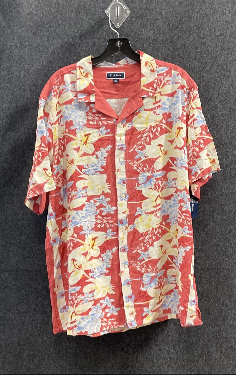 Club Room Men's Cranberry Spice Floral Silk Rayon Button Up Shirt Sz XL NWT