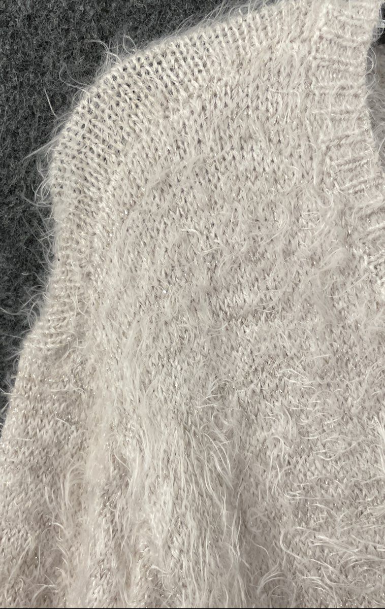 Black Rivet Women's Eyelash Knit Sweater Cream Sloth Sequin Heart Metallic XL