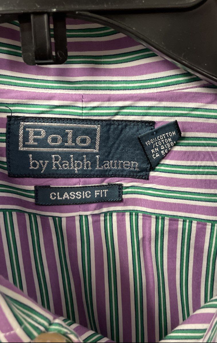 Polo Ralph Lauren Men's Purple Green Striped Classic Fit Dress Shirt Sz 18 34/35