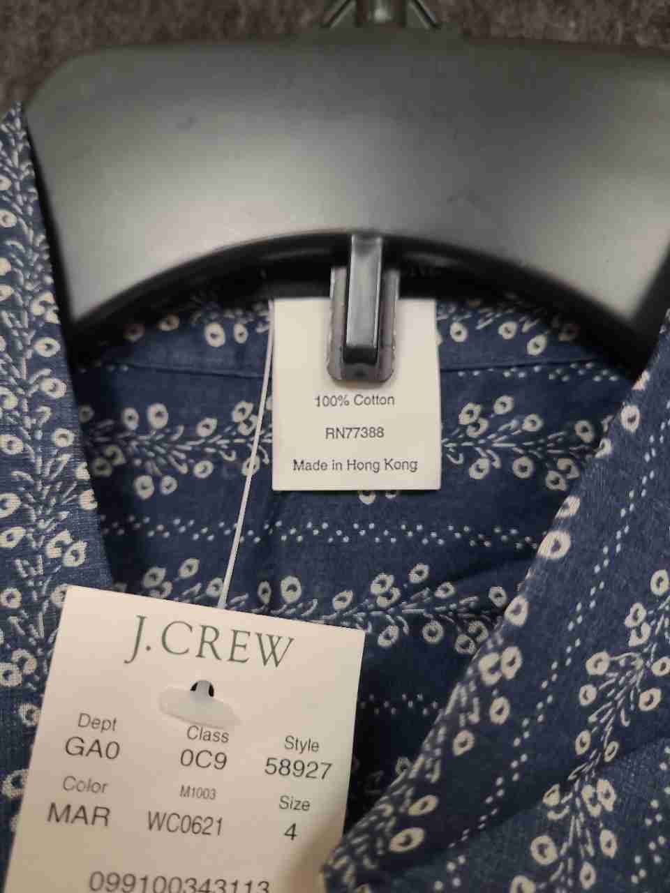J. Crew Women's Blue Floral Vertical Stripe Button Down Shirt NWT Sz 4