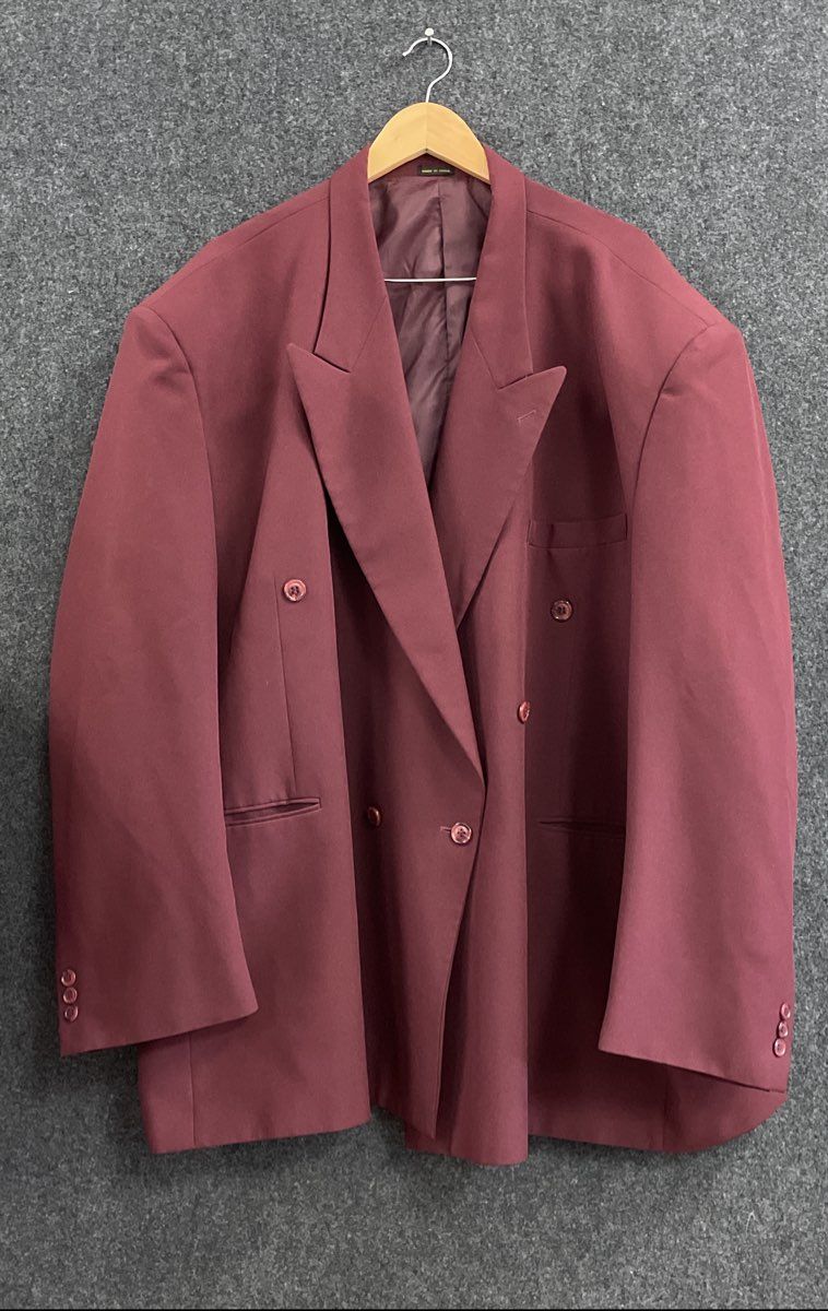 Vintage 90s J. Vitali Men's Burgundy Double Breasted Peak Lapel Blazer Sz 62R