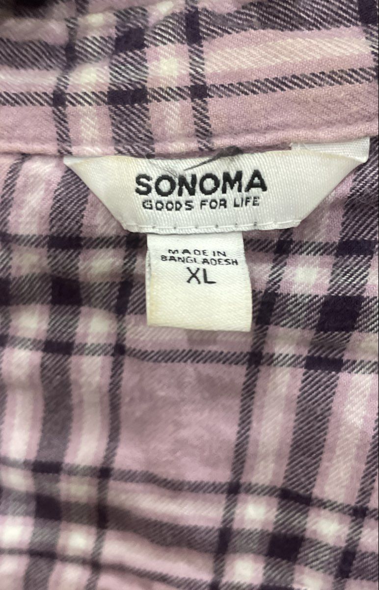 Sonoma Women's Lavender Plaid 100% Cotton Button Up Shirt Sz XL
