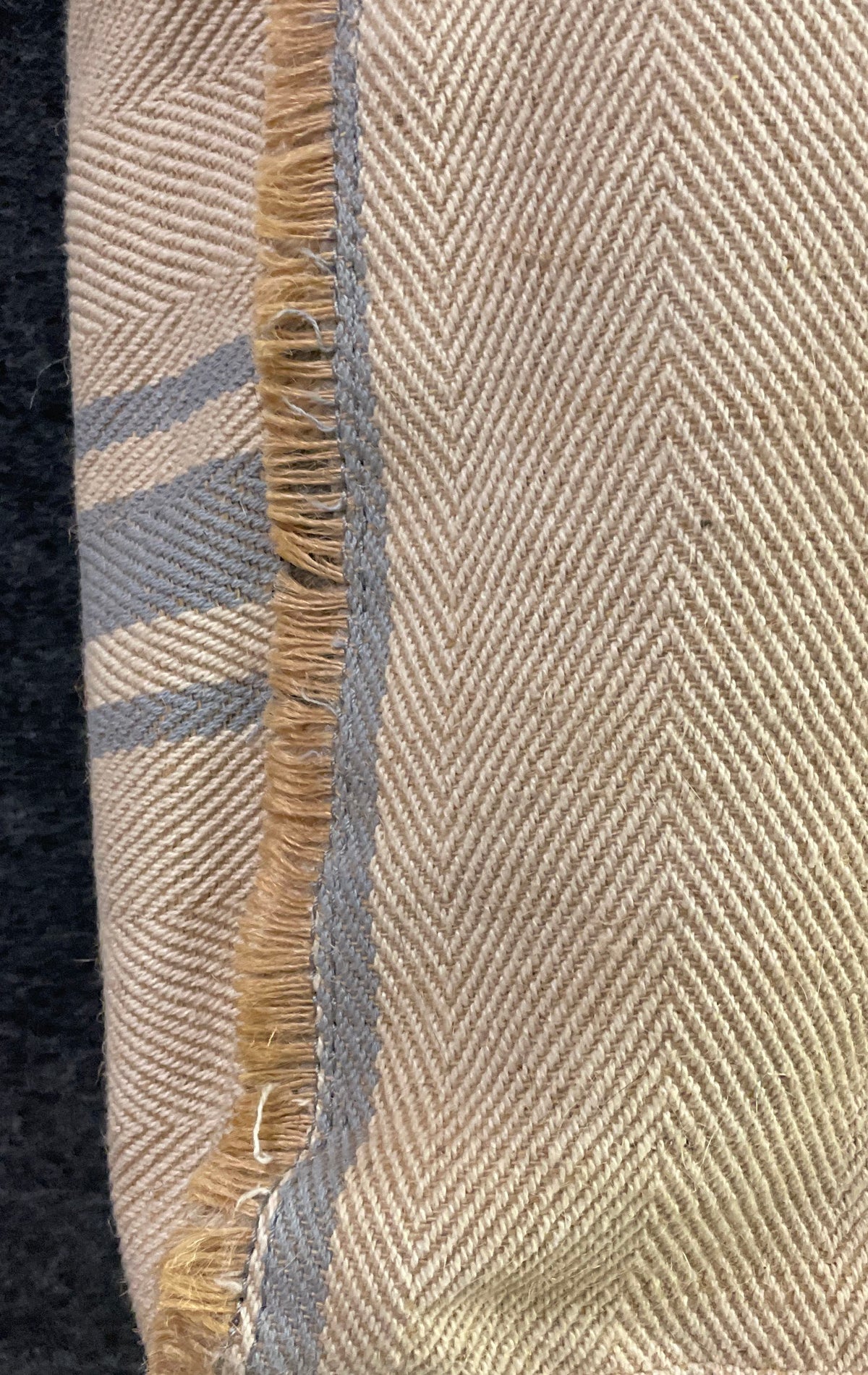 American Leather Co Tan Blue Herringbone Striped Tote Bag Rope Handle Fringe